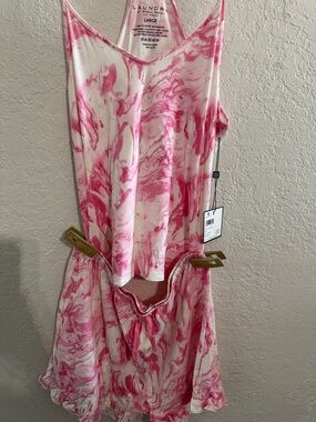 Laundry By Shelli Segal Large Pink Marble Tank & Shorts Lounge Set New MSRP $68
